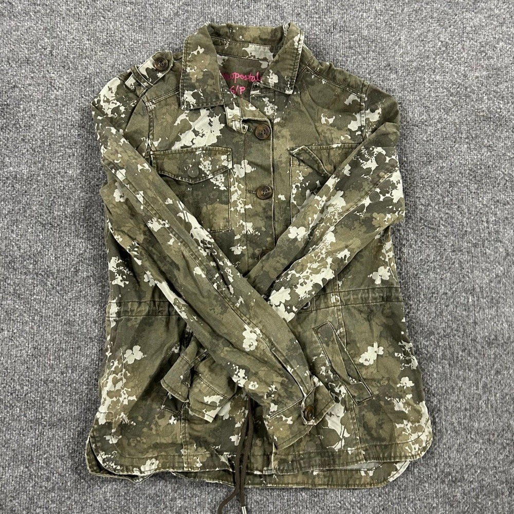 Aeropostale Jacket Womens Size S Green Camo Floral Utility Military Cotton Coat